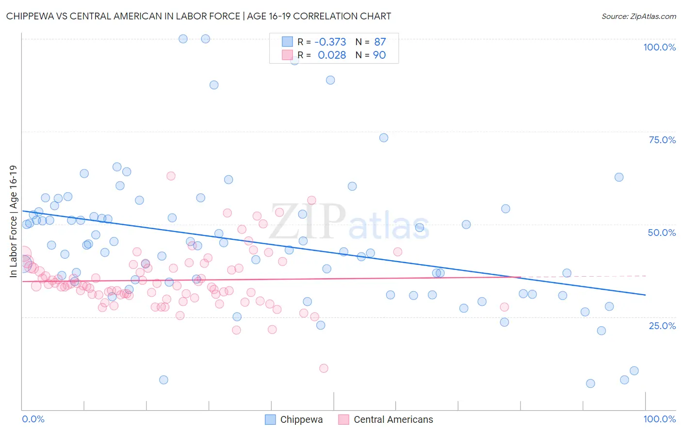 Chippewa vs Central American In Labor Force | Age 16-19