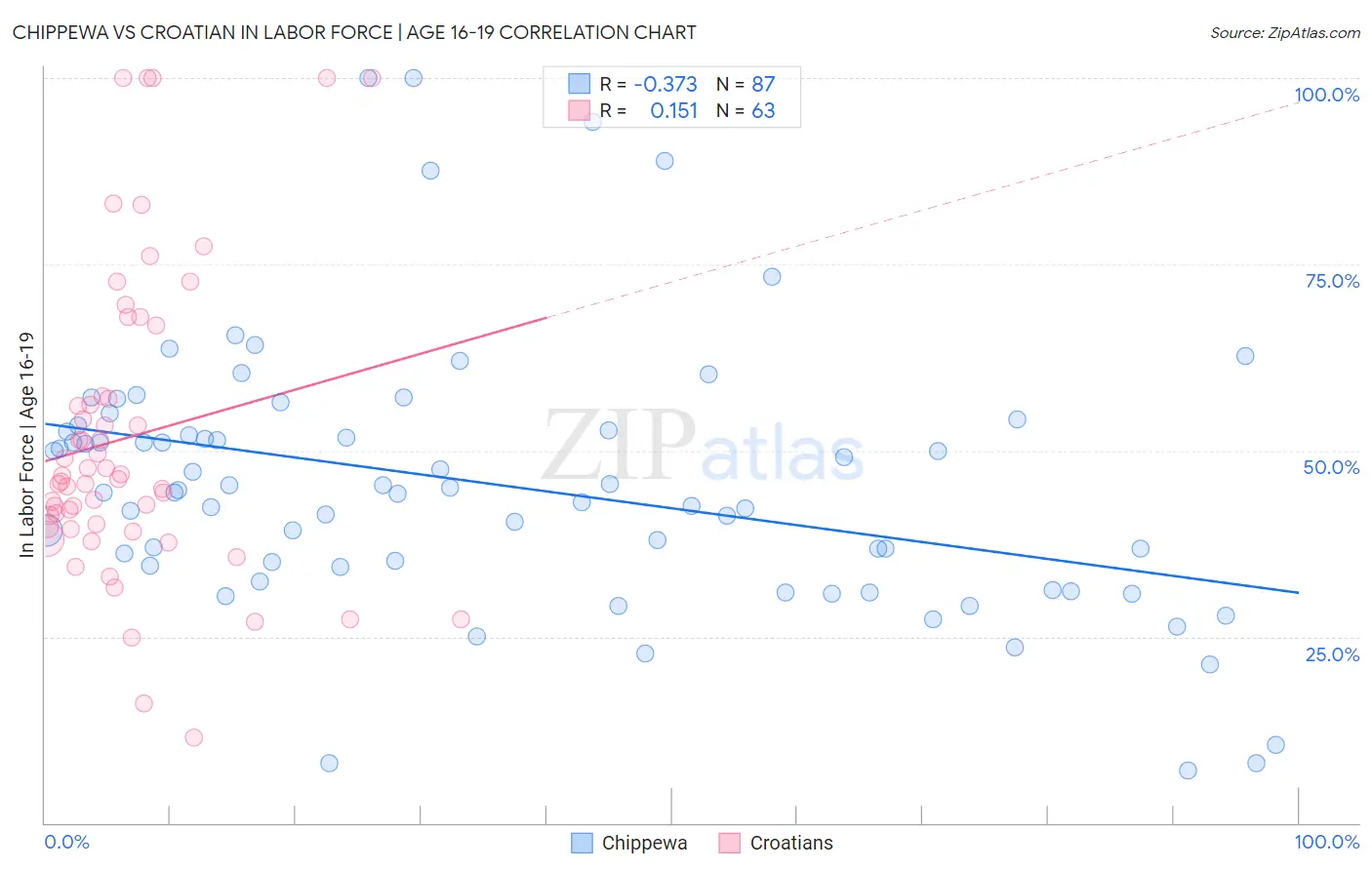 Chippewa vs Croatian In Labor Force | Age 16-19