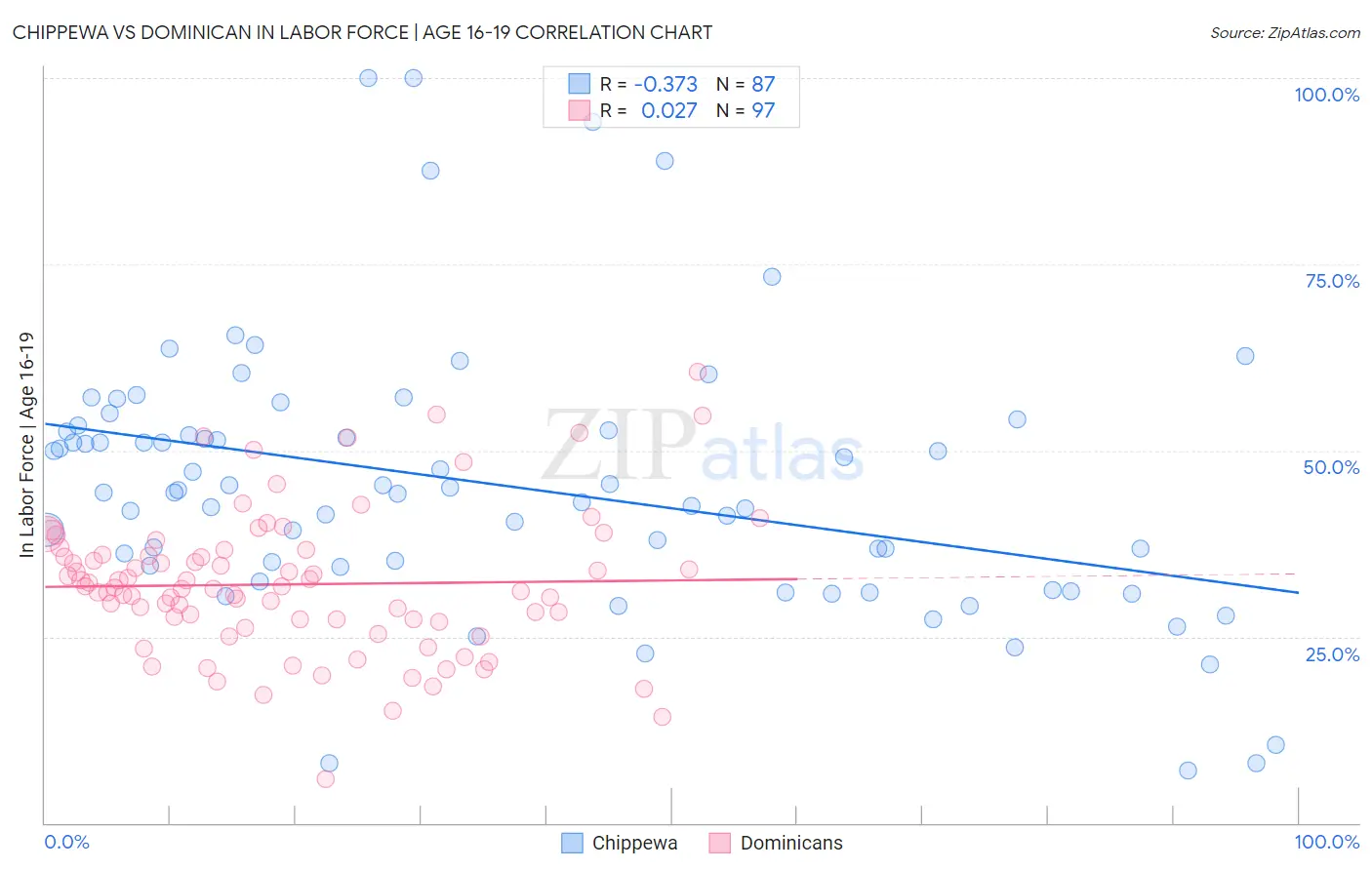 Chippewa vs Dominican In Labor Force | Age 16-19