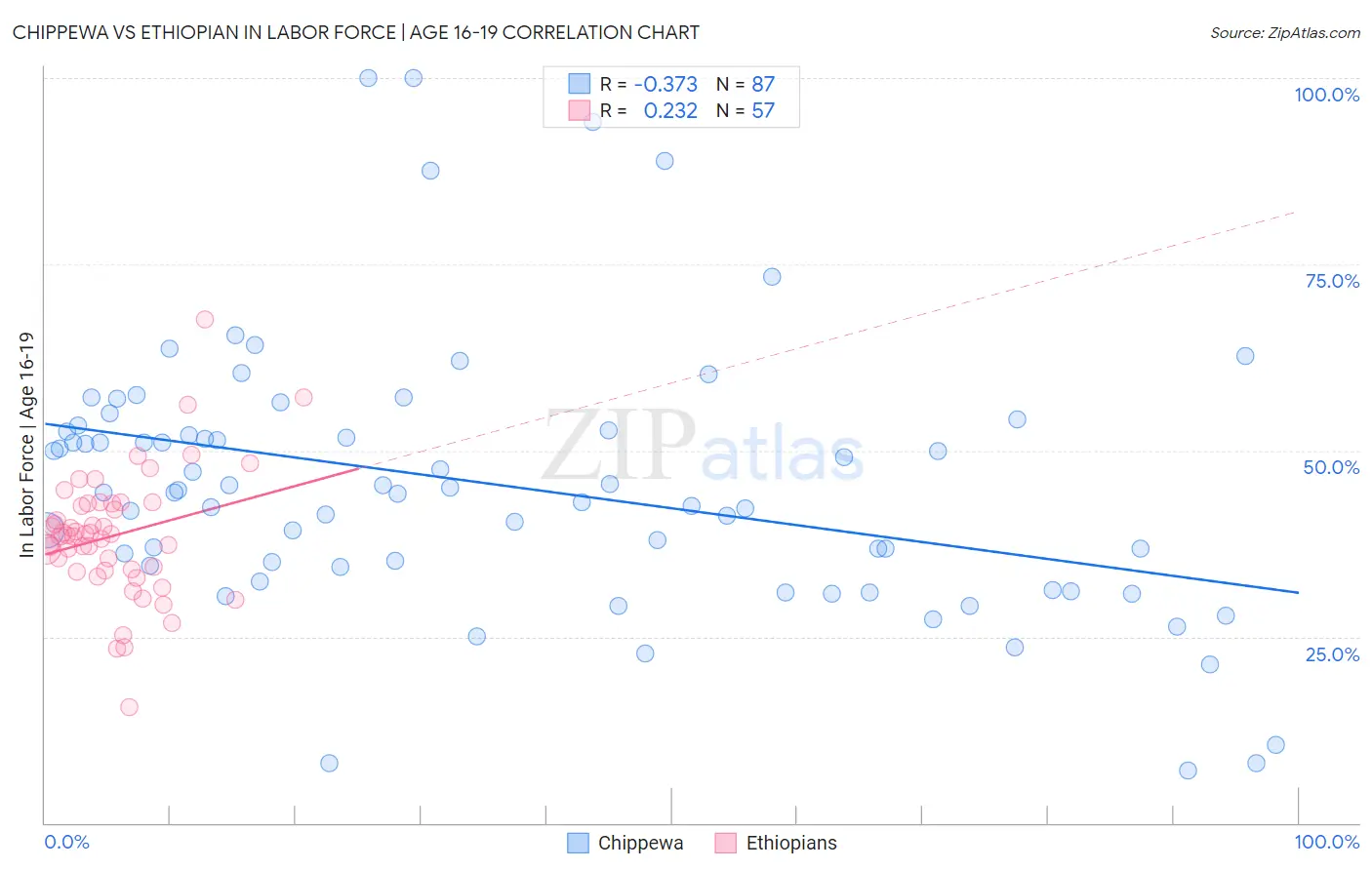 Chippewa vs Ethiopian In Labor Force | Age 16-19