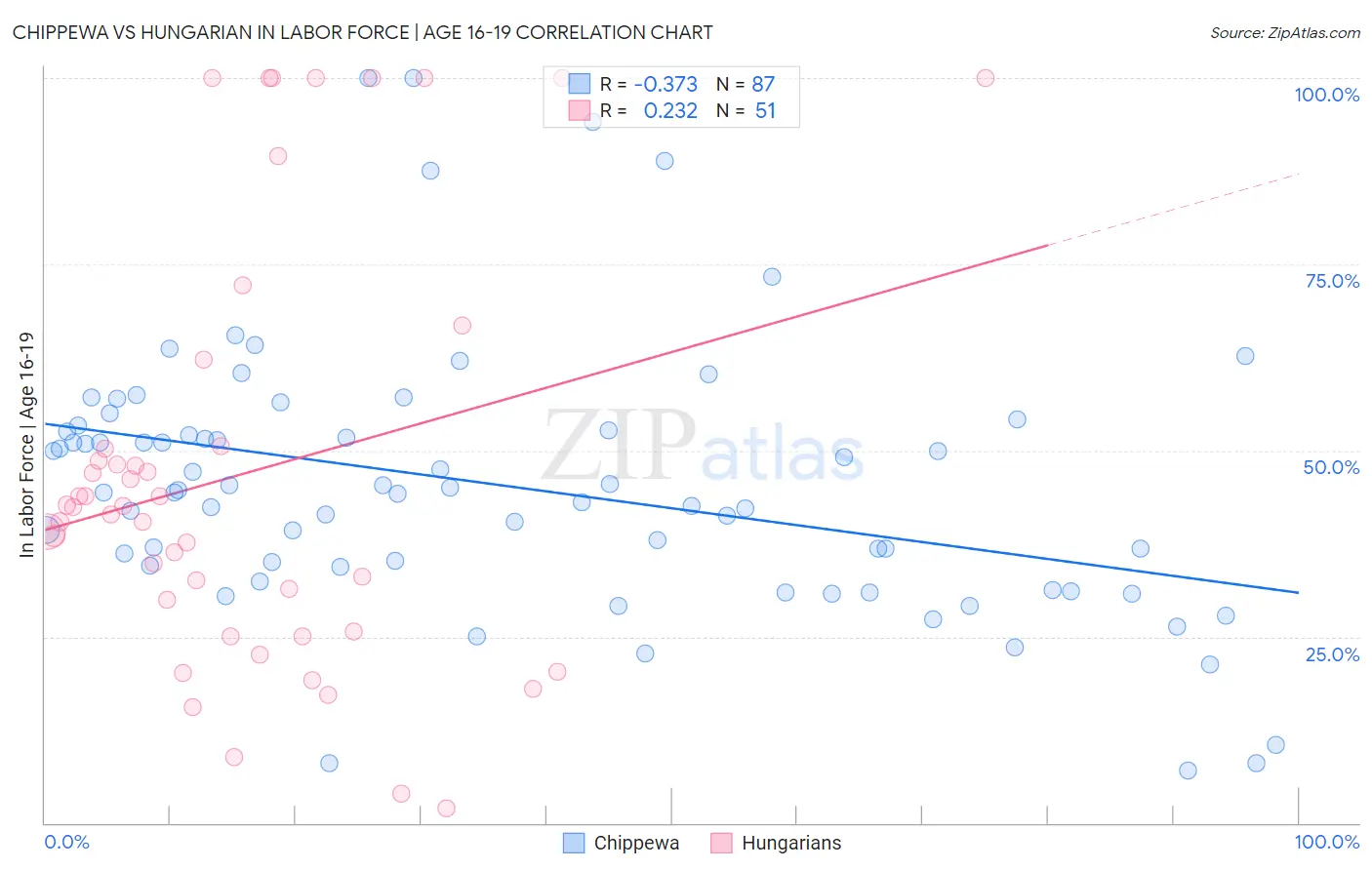 Chippewa vs Hungarian In Labor Force | Age 16-19