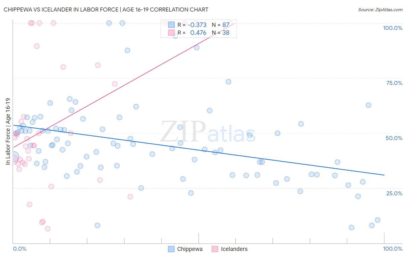 Chippewa vs Icelander In Labor Force | Age 16-19