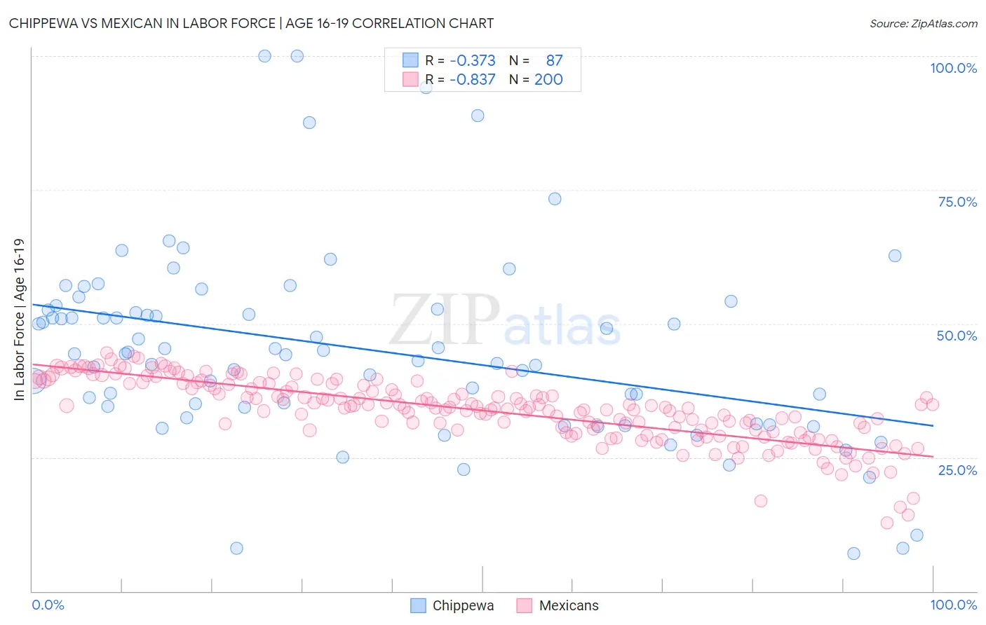 Chippewa vs Mexican In Labor Force | Age 16-19