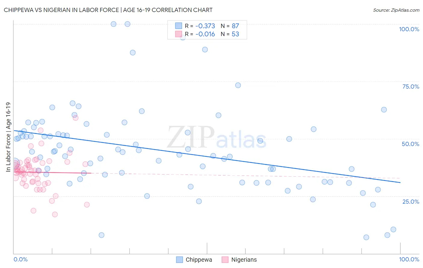 Chippewa vs Nigerian In Labor Force | Age 16-19