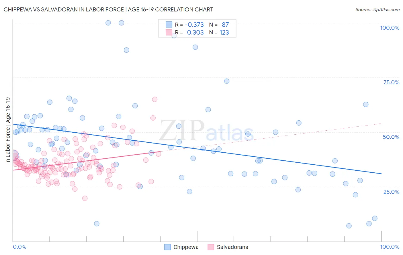 Chippewa vs Salvadoran In Labor Force | Age 16-19