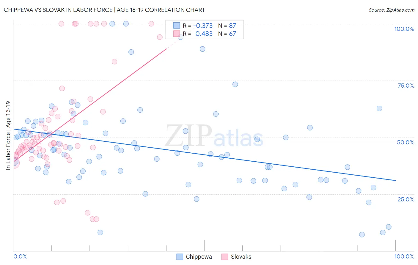 Chippewa vs Slovak In Labor Force | Age 16-19