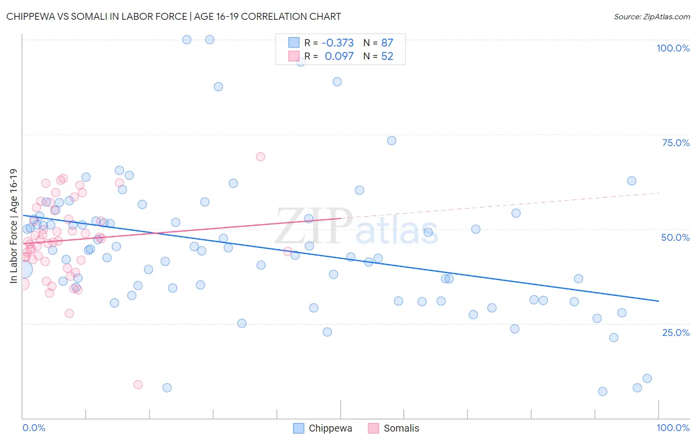 Chippewa vs Somali In Labor Force | Age 16-19