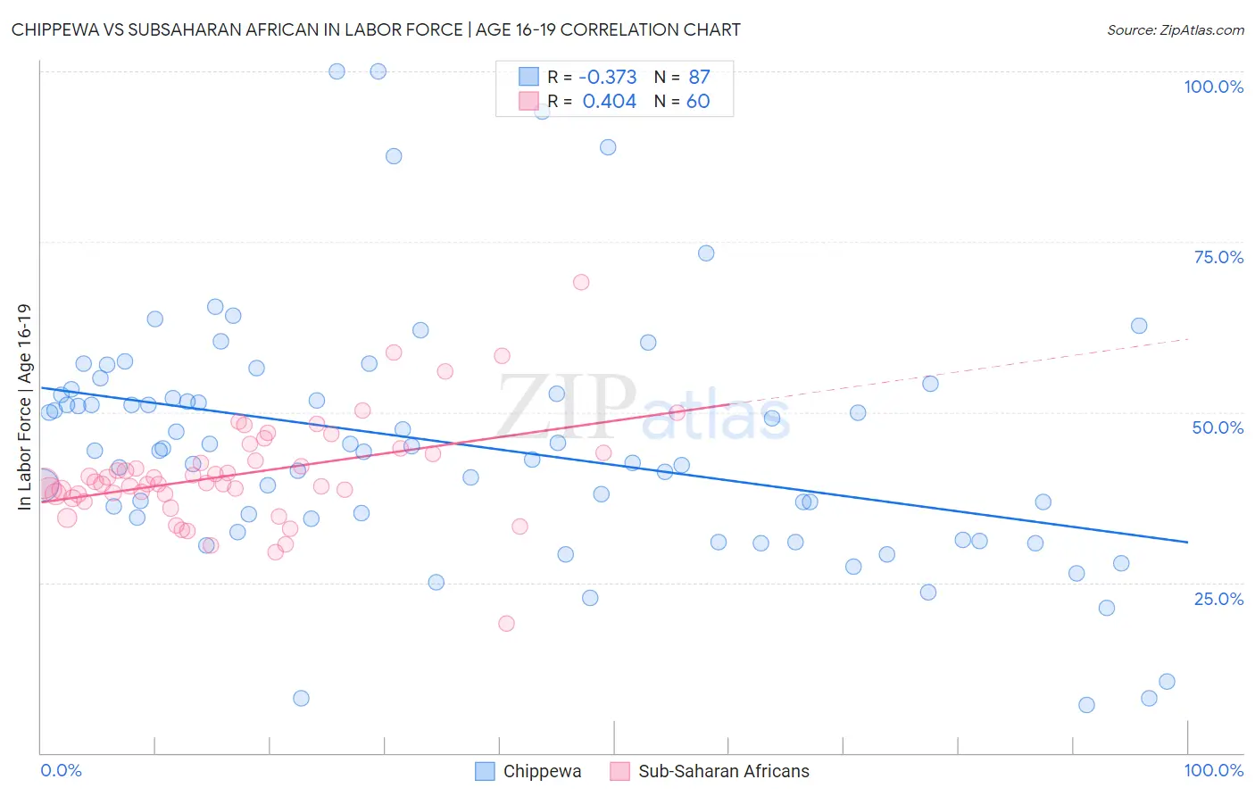 Chippewa vs Subsaharan African In Labor Force | Age 16-19