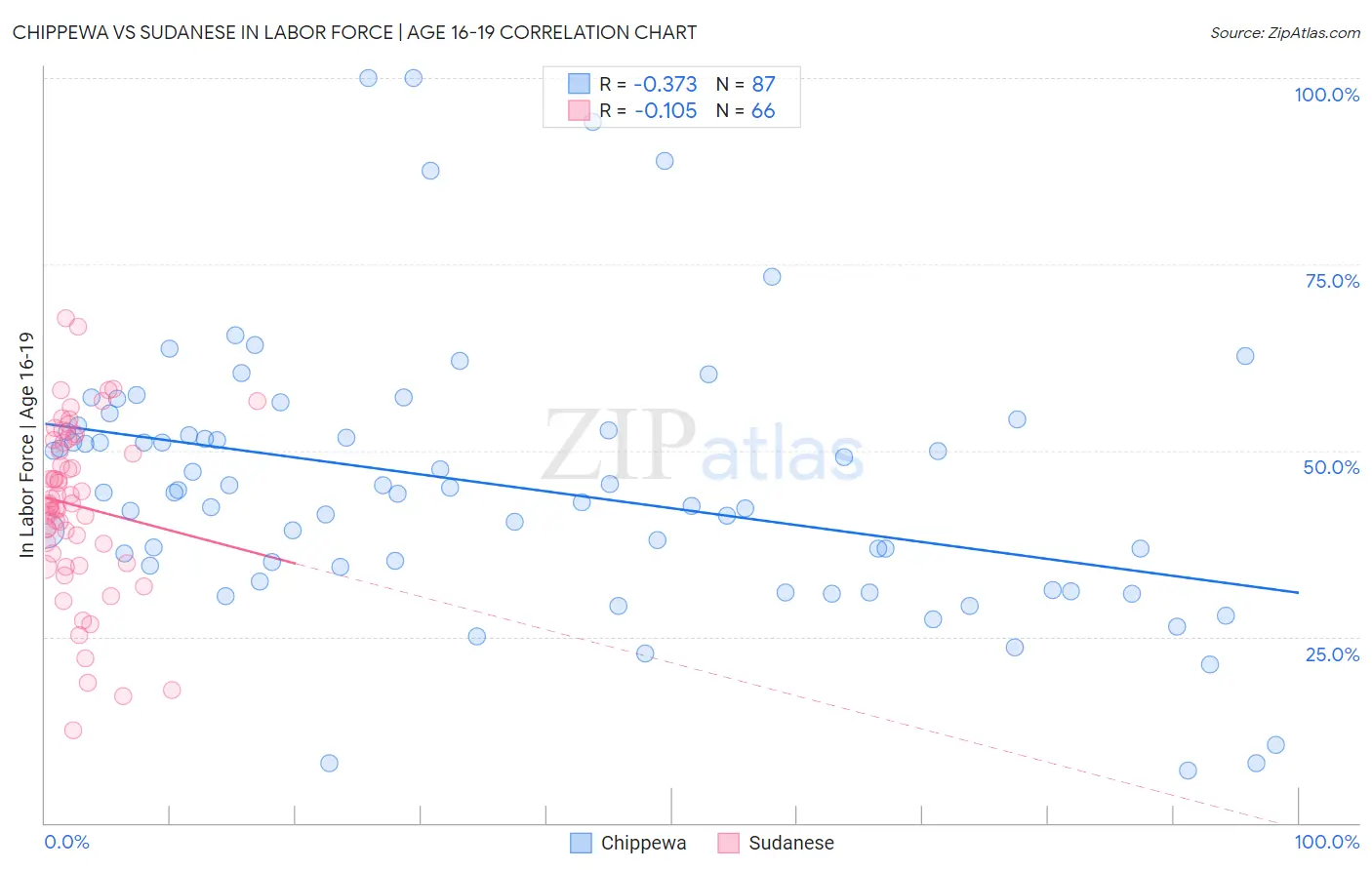 Chippewa vs Sudanese In Labor Force | Age 16-19