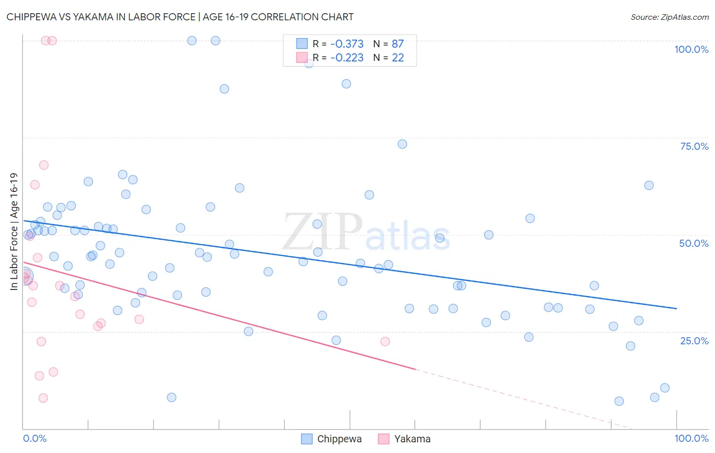 Chippewa vs Yakama In Labor Force | Age 16-19