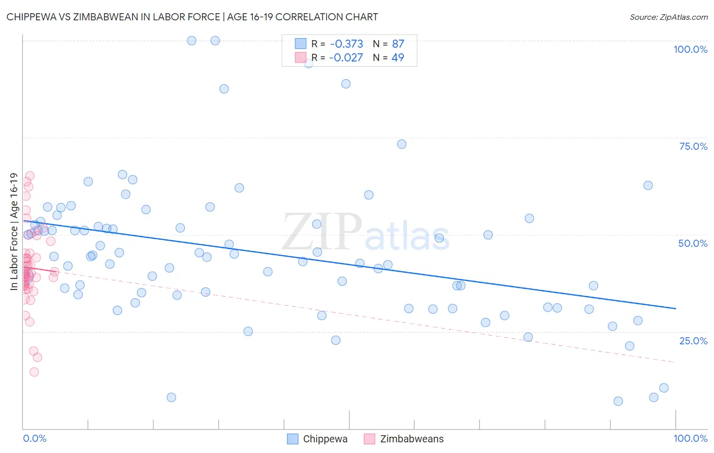 Chippewa vs Zimbabwean In Labor Force | Age 16-19