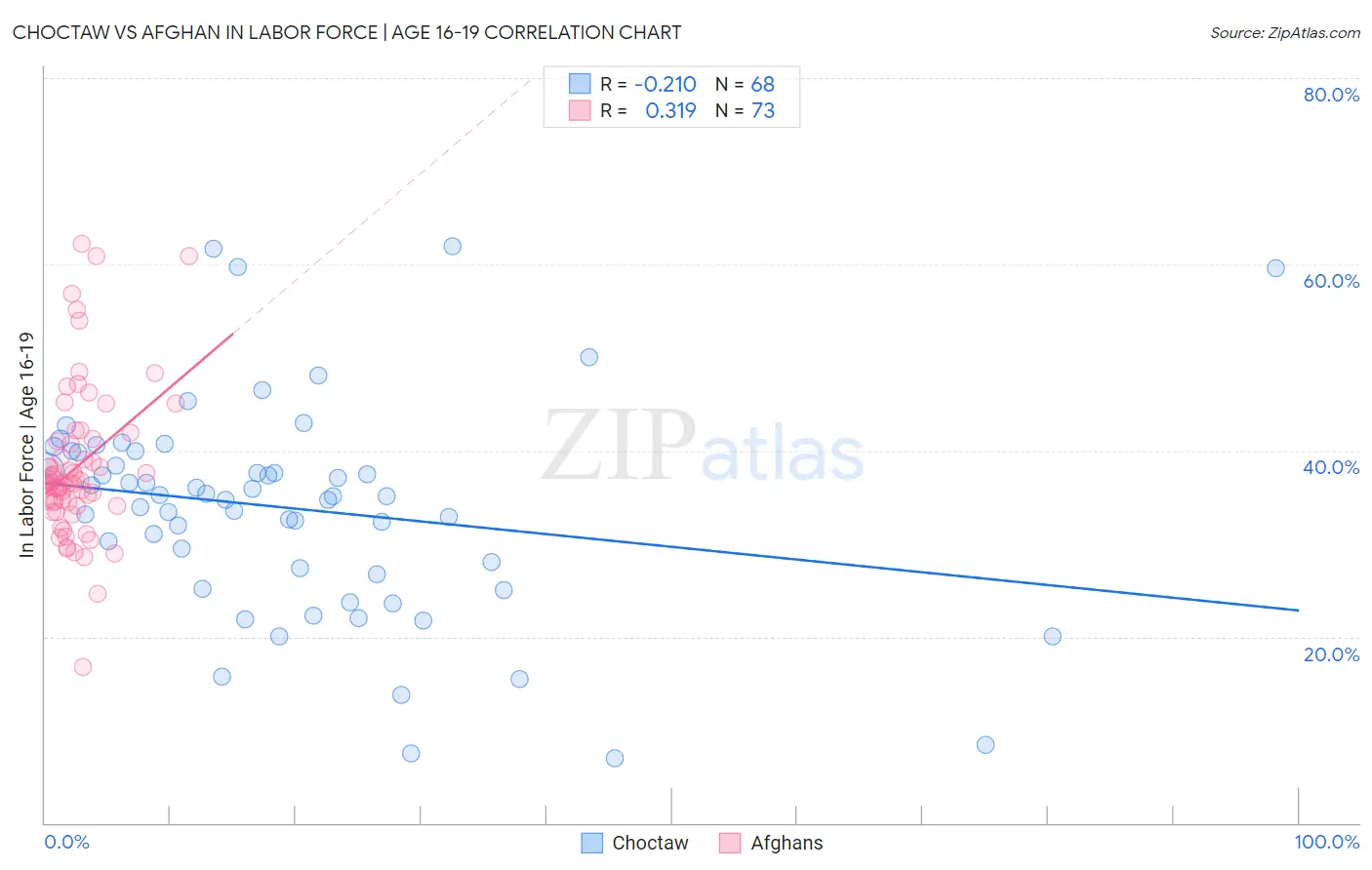 Choctaw vs Afghan In Labor Force | Age 16-19