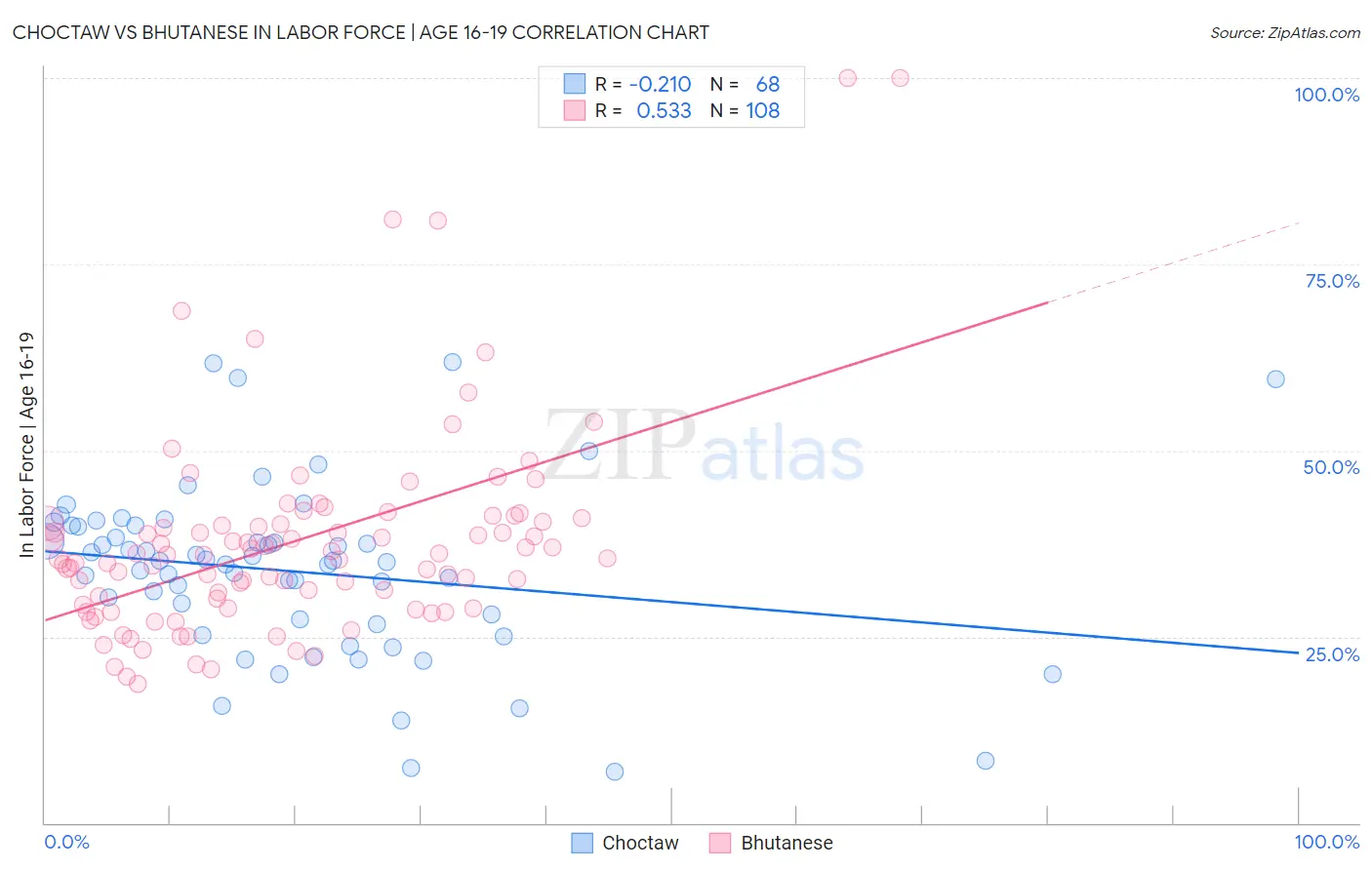 Choctaw vs Bhutanese In Labor Force | Age 16-19