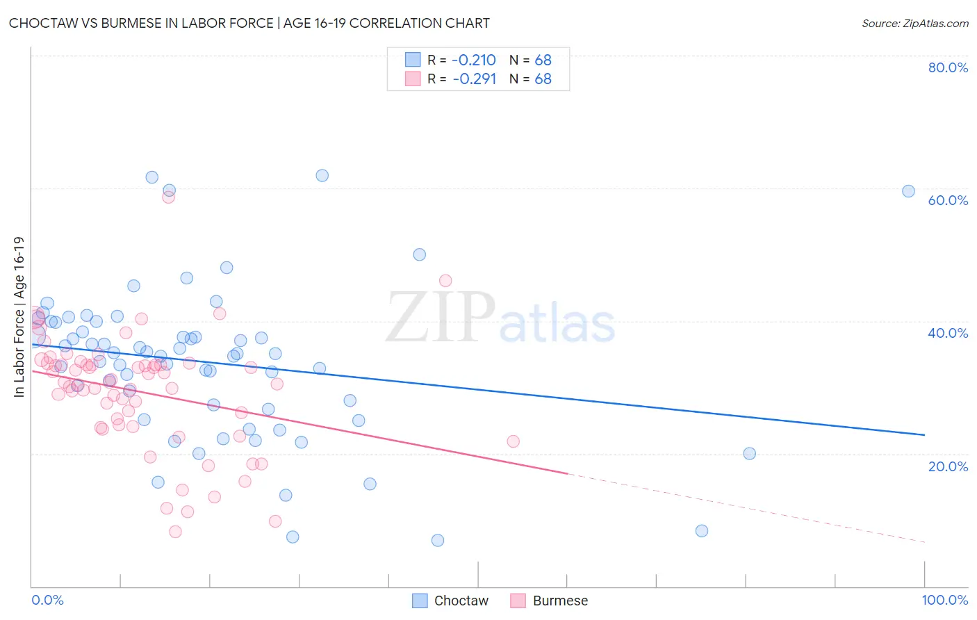 Choctaw vs Burmese In Labor Force | Age 16-19