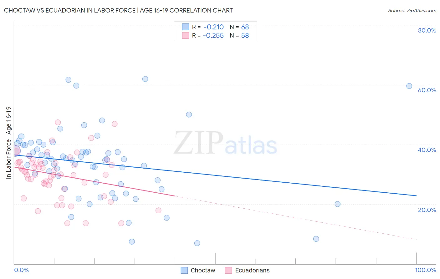 Choctaw vs Ecuadorian In Labor Force | Age 16-19