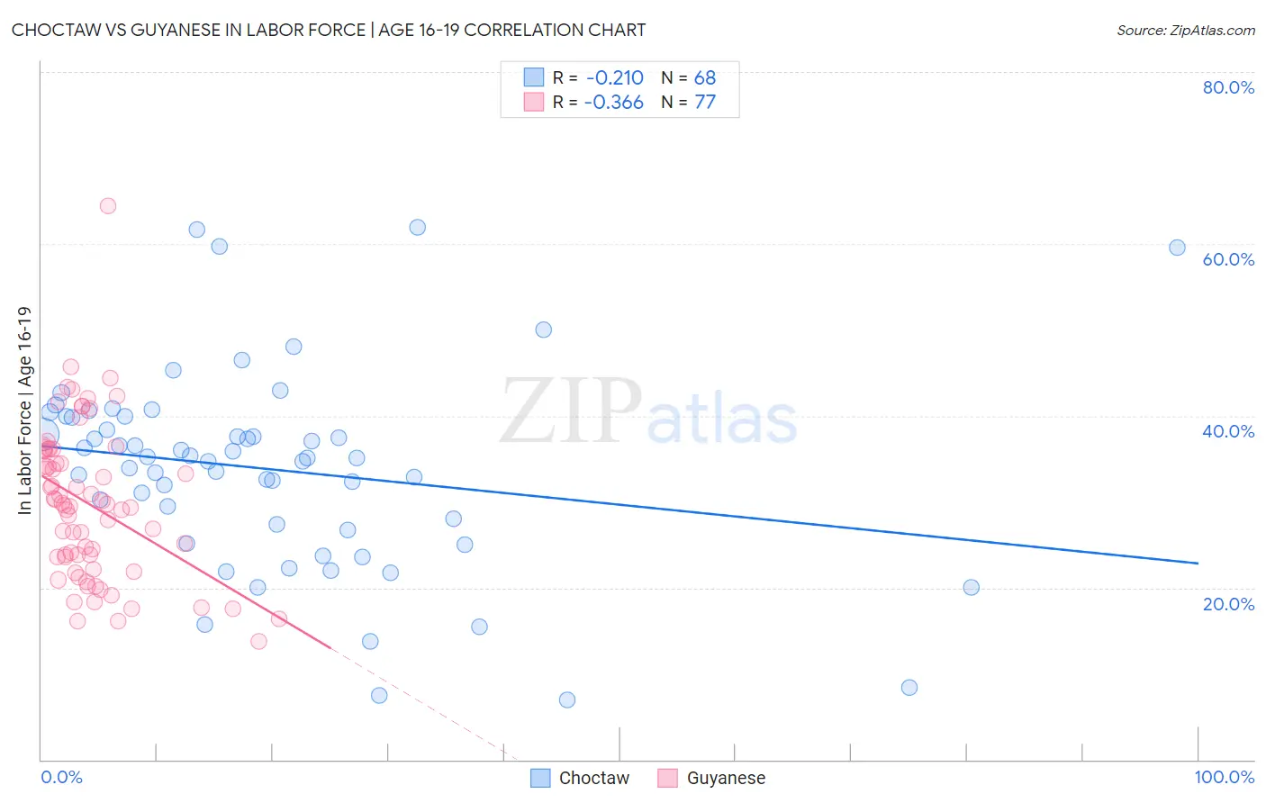 Choctaw vs Guyanese In Labor Force | Age 16-19
