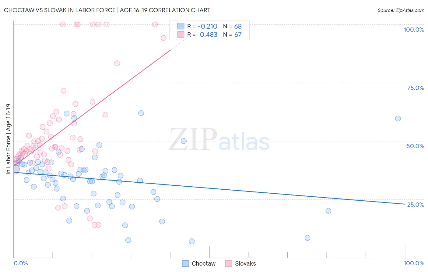 Choctaw vs Slovak In Labor Force | Age 16-19