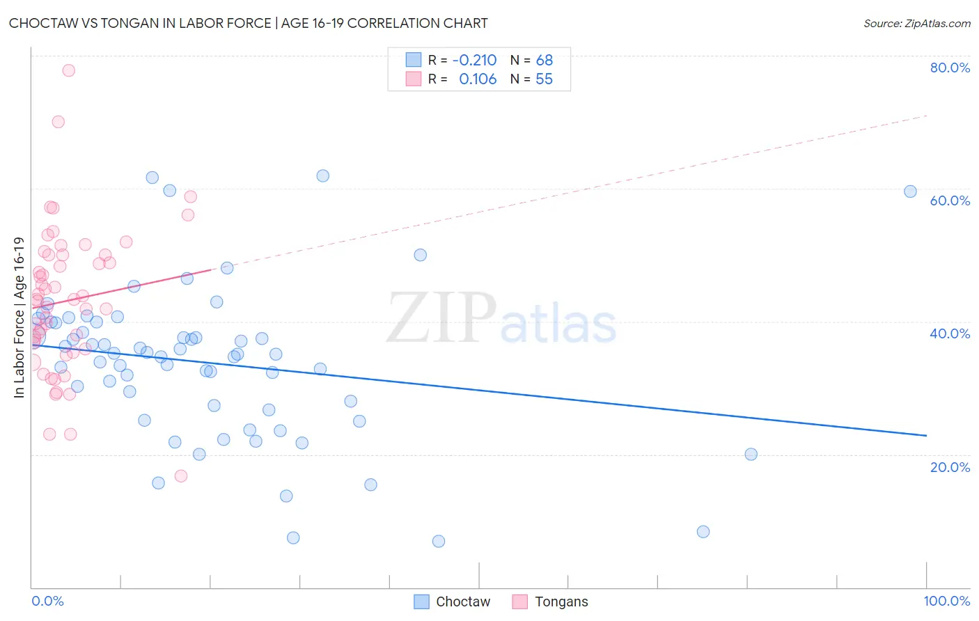 Choctaw vs Tongan In Labor Force | Age 16-19