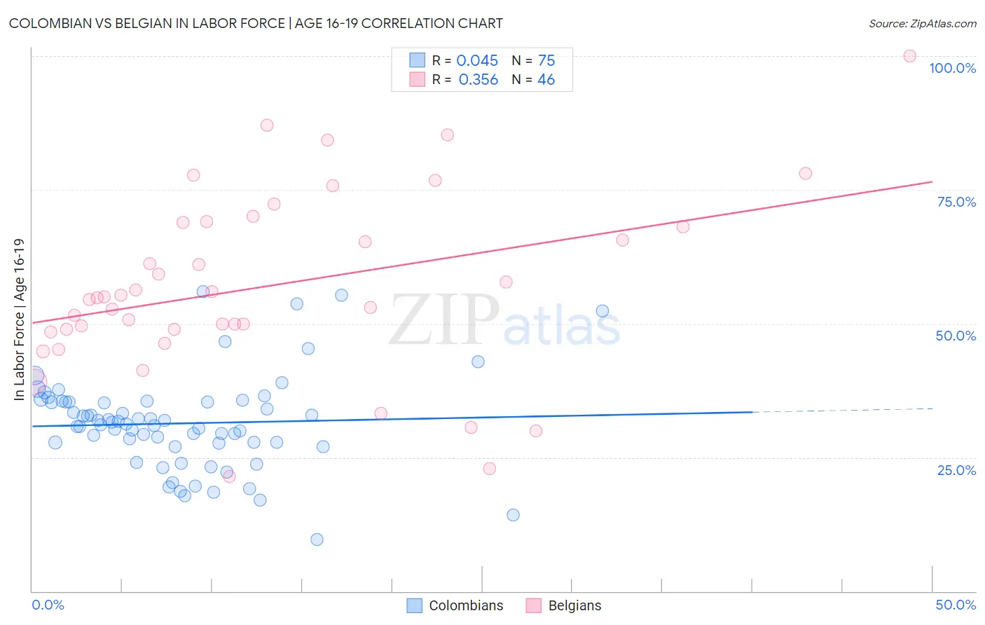 Colombian vs Belgian In Labor Force | Age 16-19