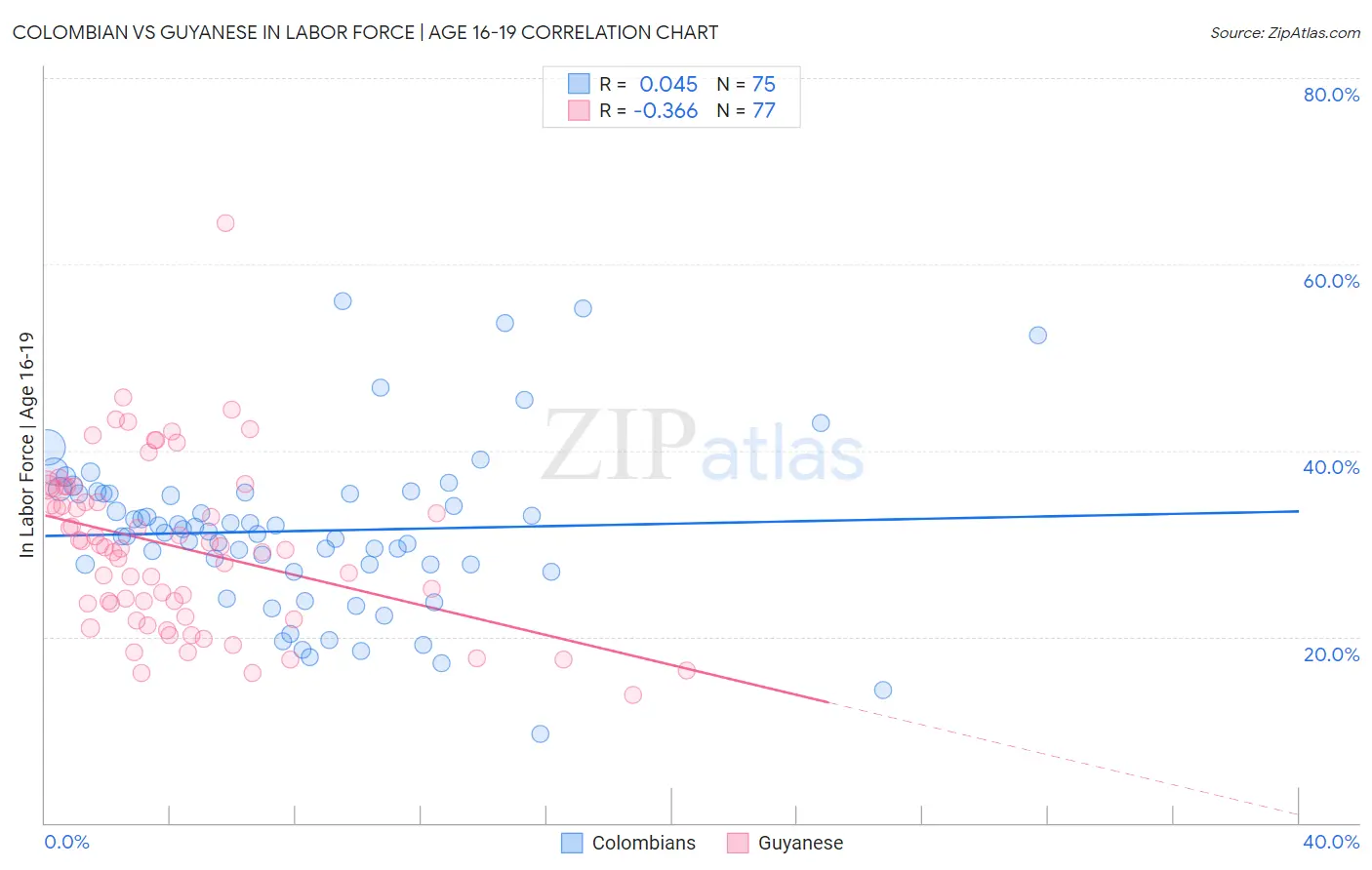 Colombian vs Guyanese In Labor Force | Age 16-19