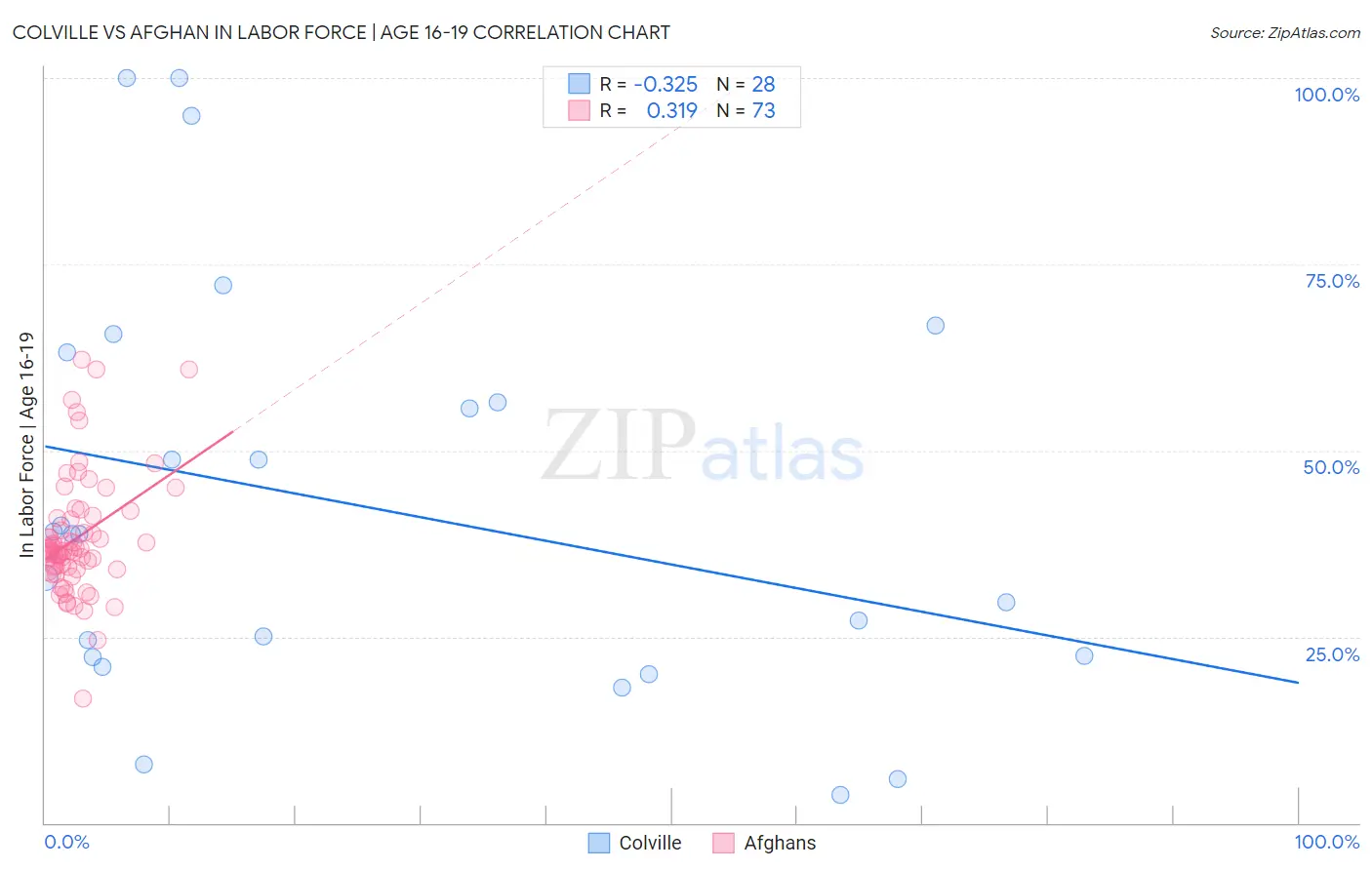 Colville vs Afghan In Labor Force | Age 16-19