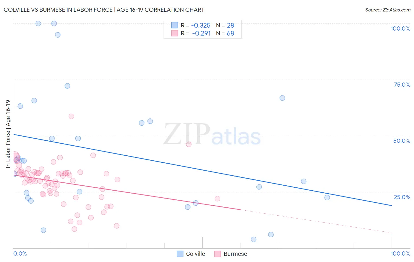 Colville vs Burmese In Labor Force | Age 16-19