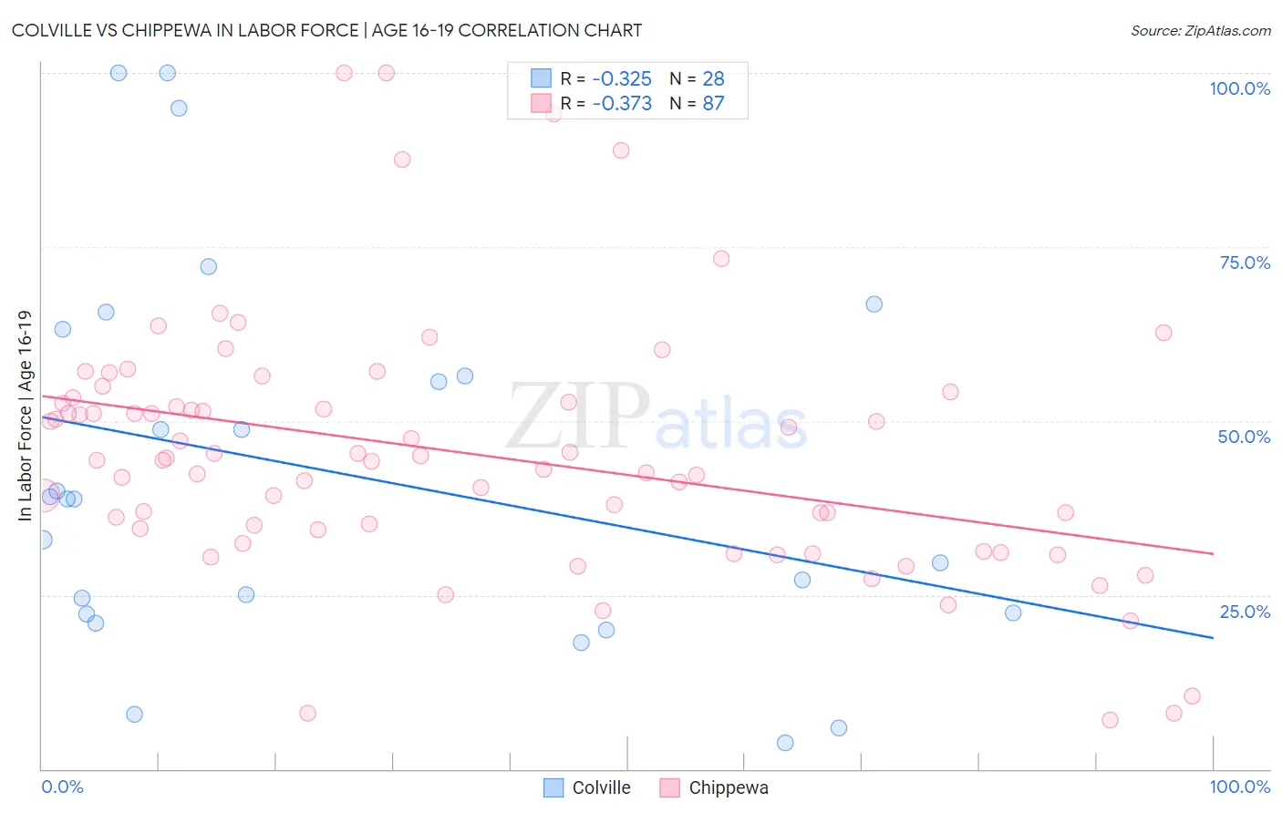 Colville vs Chippewa In Labor Force | Age 16-19