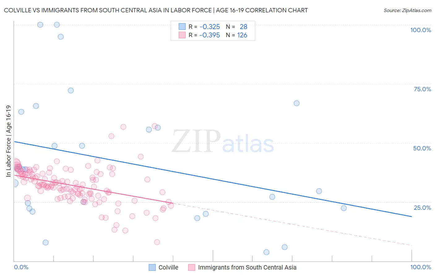 Colville vs Immigrants from South Central Asia In Labor Force | Age 16-19