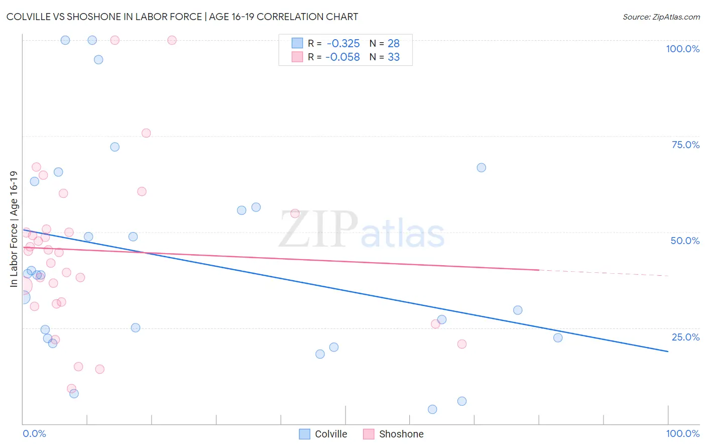 Colville vs Shoshone In Labor Force | Age 16-19