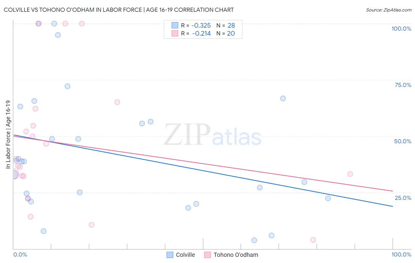 Colville vs Tohono O'odham In Labor Force | Age 16-19