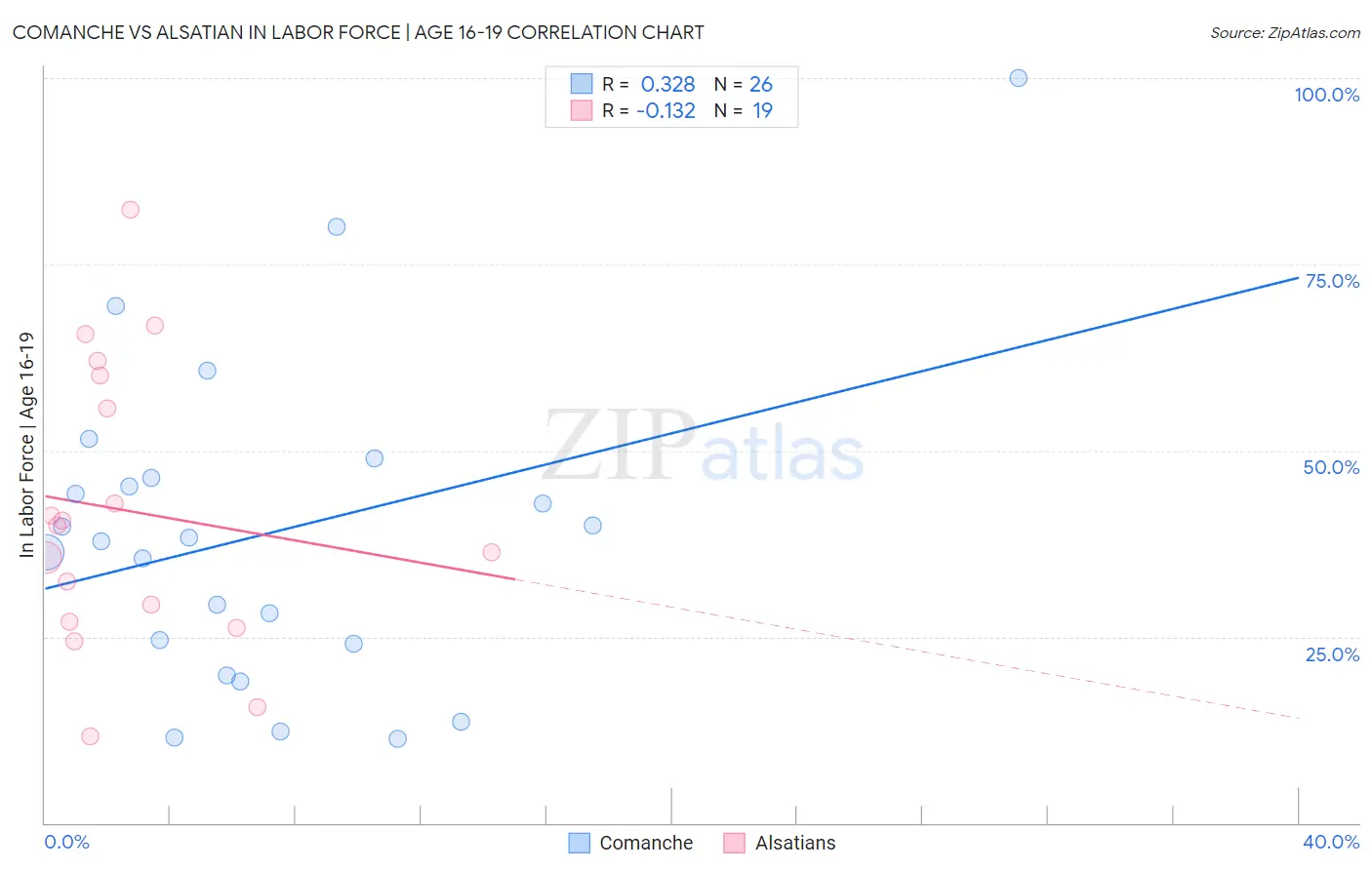 Comanche vs Alsatian In Labor Force | Age 16-19