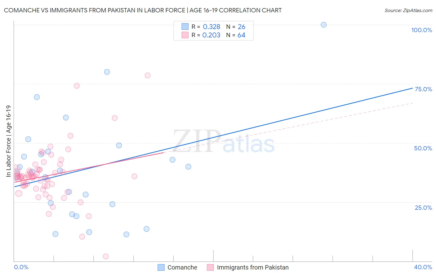 Comanche vs Immigrants from Pakistan In Labor Force | Age 16-19