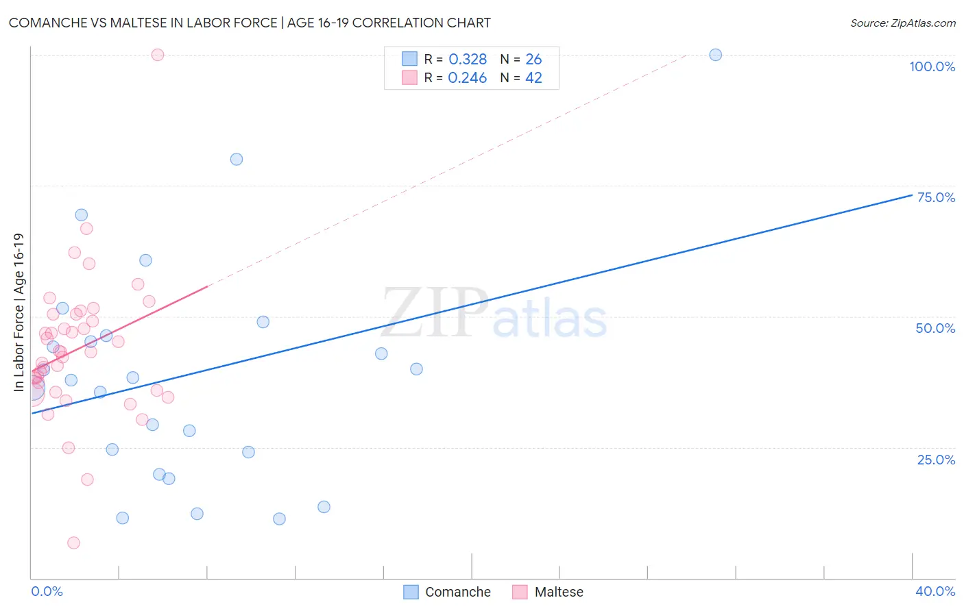 Comanche vs Maltese In Labor Force | Age 16-19