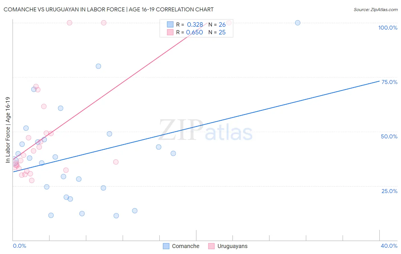 Comanche vs Uruguayan In Labor Force | Age 16-19