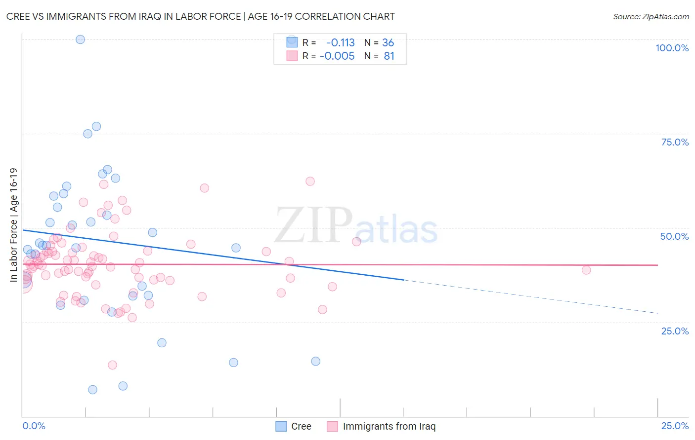 Cree vs Immigrants from Iraq In Labor Force | Age 16-19