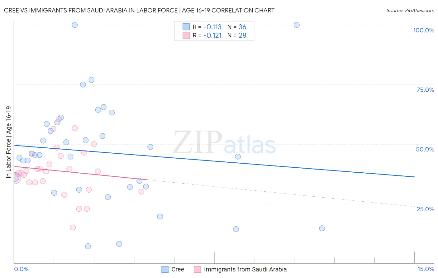 Cree vs Immigrants from Saudi Arabia In Labor Force | Age 16-19