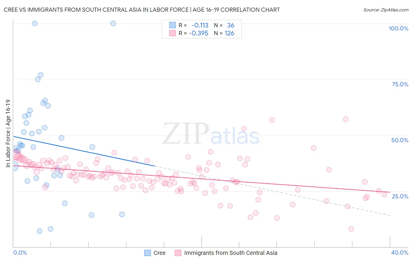 Cree vs Immigrants from South Central Asia In Labor Force | Age 16-19