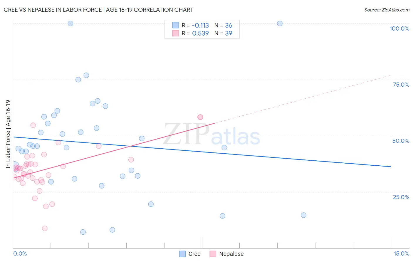 Cree vs Nepalese In Labor Force | Age 16-19