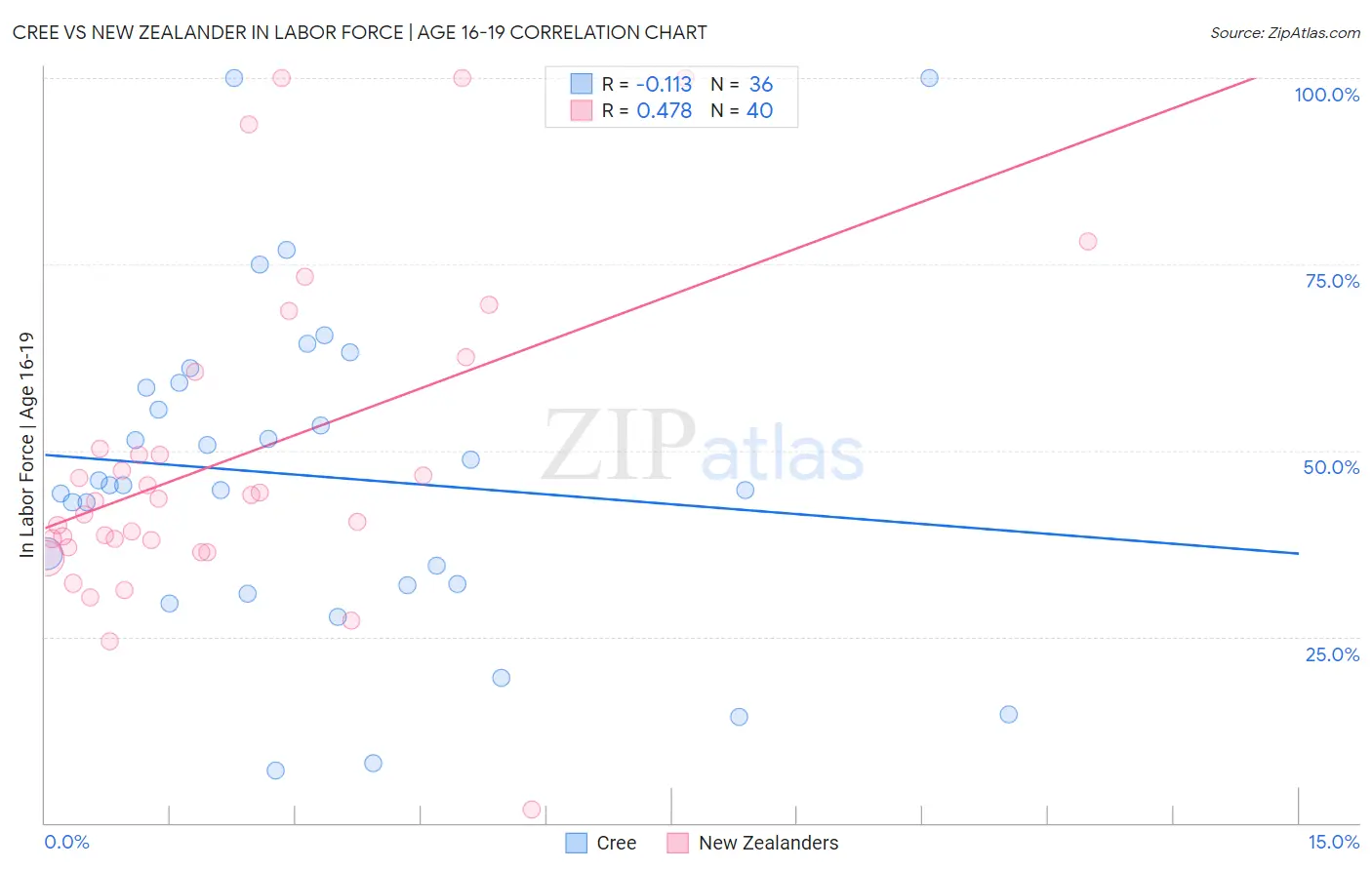 Cree vs New Zealander In Labor Force | Age 16-19
