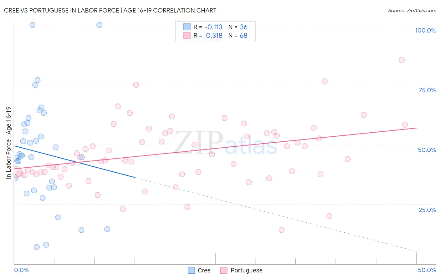 Cree vs Portuguese In Labor Force | Age 16-19