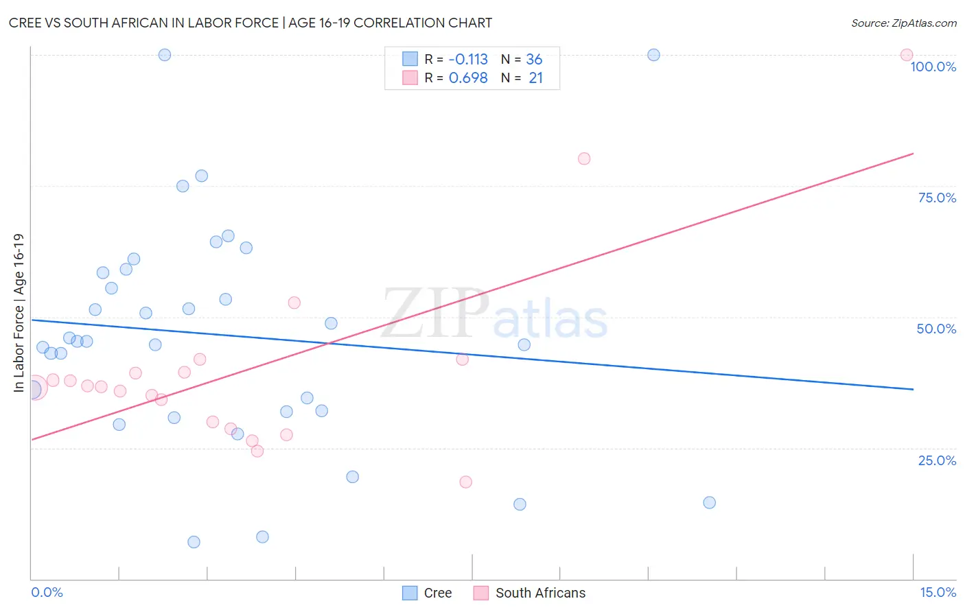 Cree vs South African In Labor Force | Age 16-19