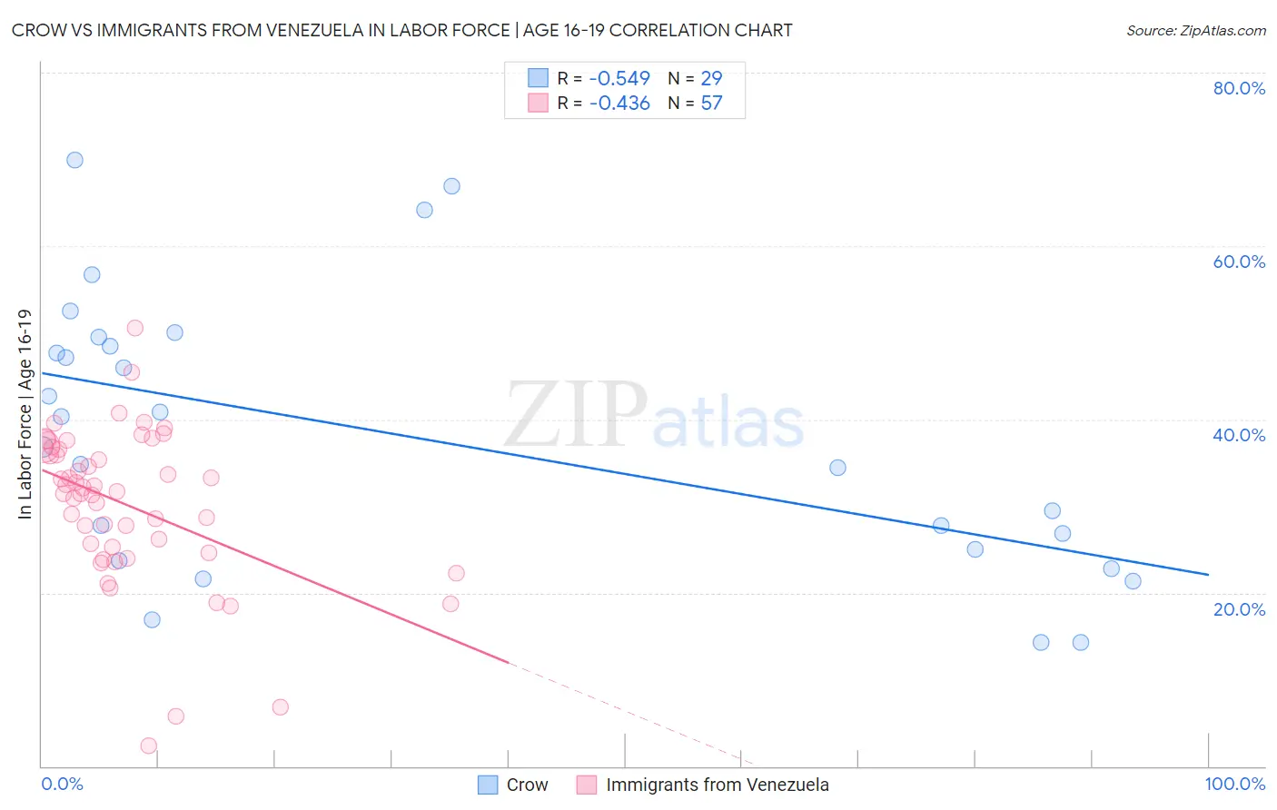 Crow vs Immigrants from Venezuela In Labor Force | Age 16-19