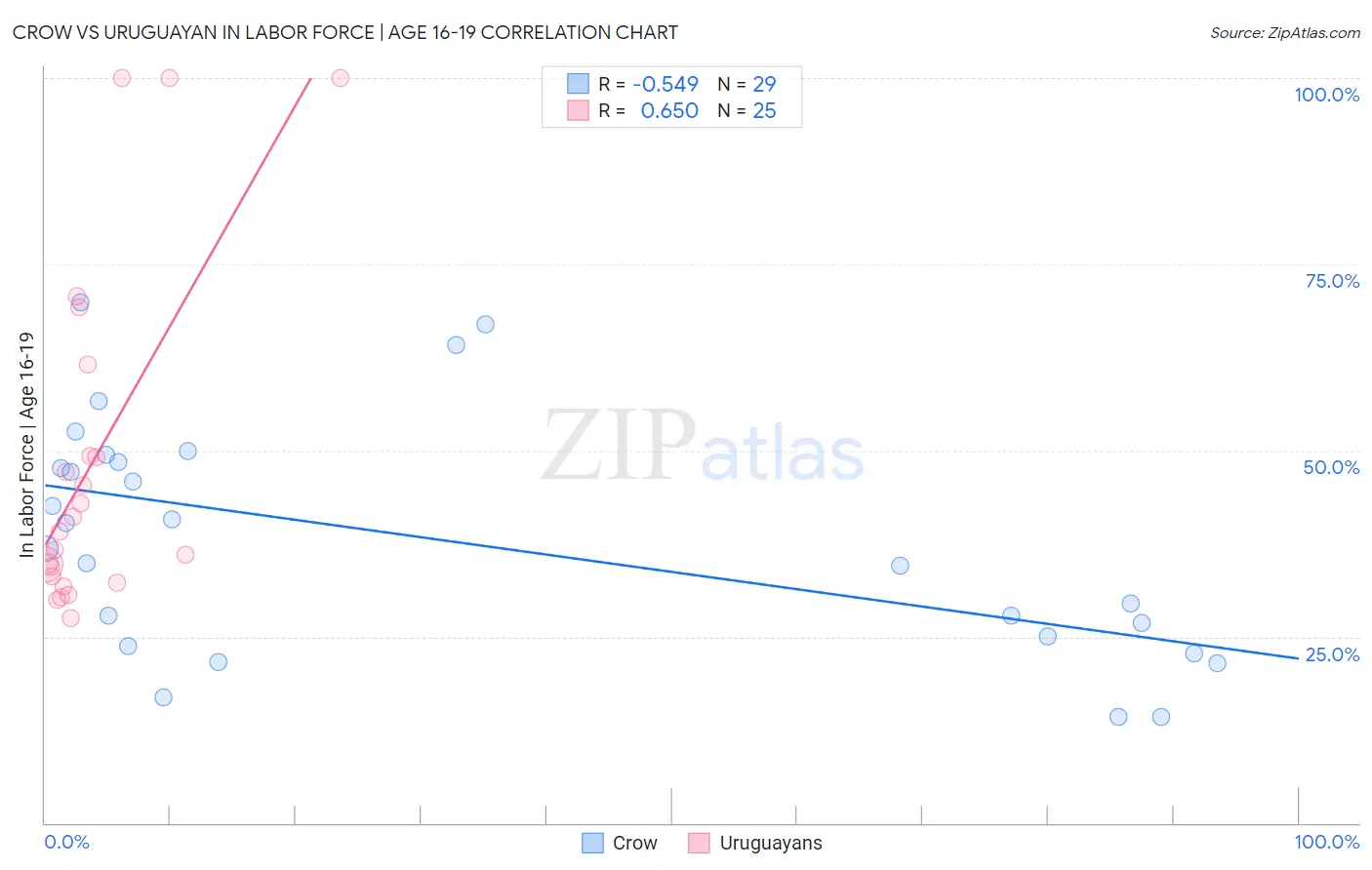 Crow vs Uruguayan In Labor Force | Age 16-19