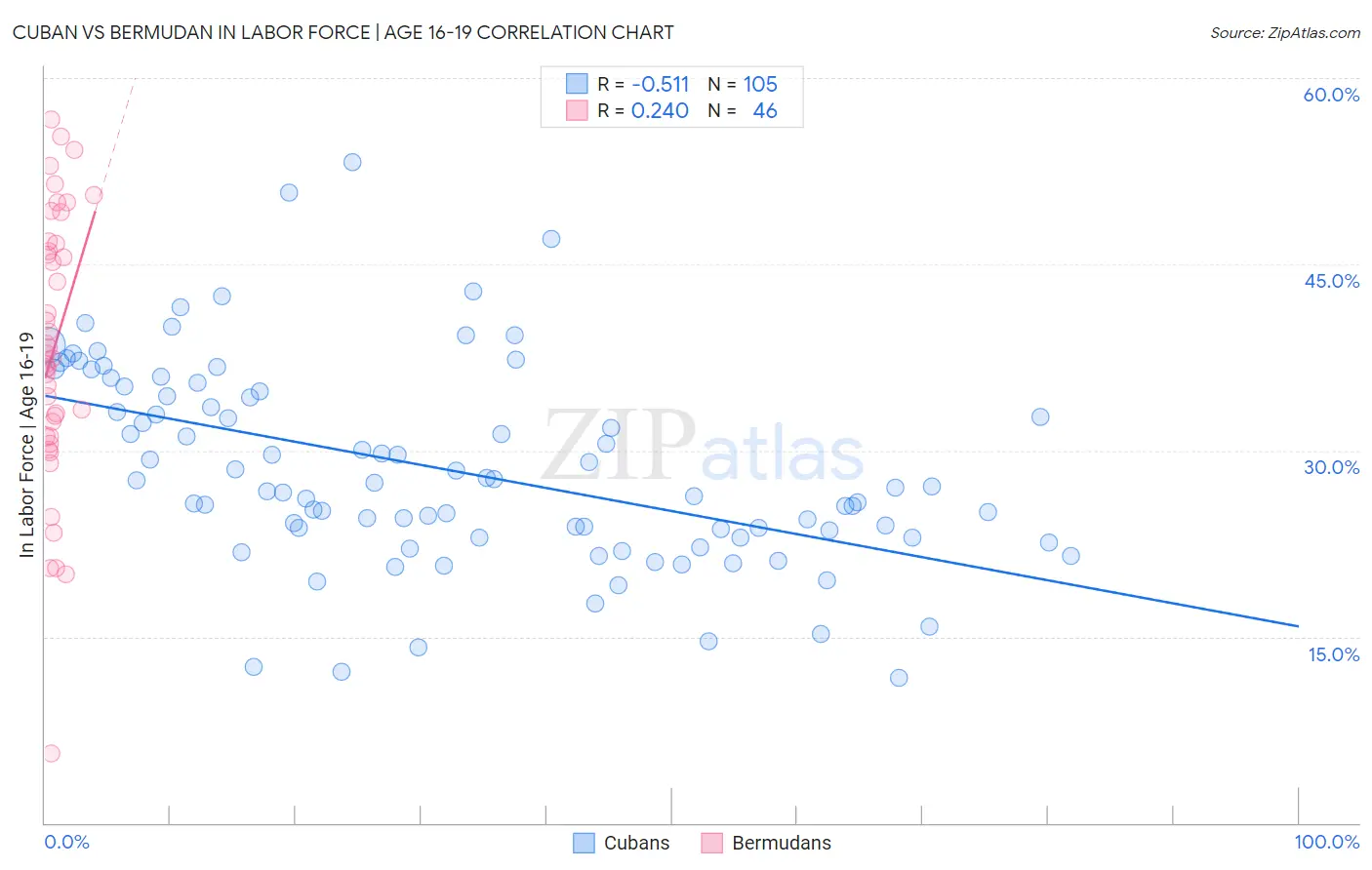 Cuban vs Bermudan In Labor Force | Age 16-19