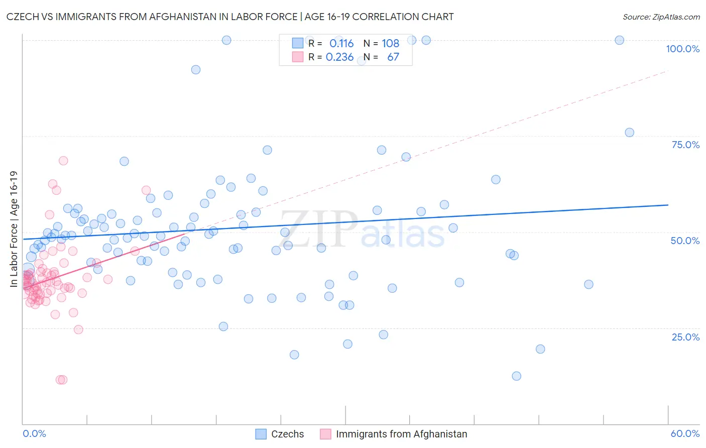 Czech vs Immigrants from Afghanistan In Labor Force | Age 16-19