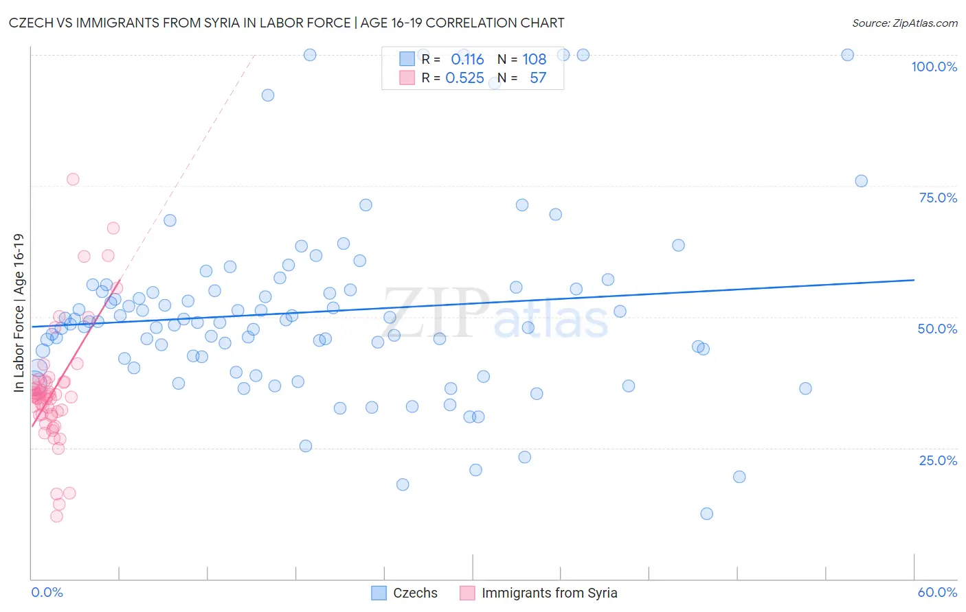 Czech vs Immigrants from Syria In Labor Force | Age 16-19