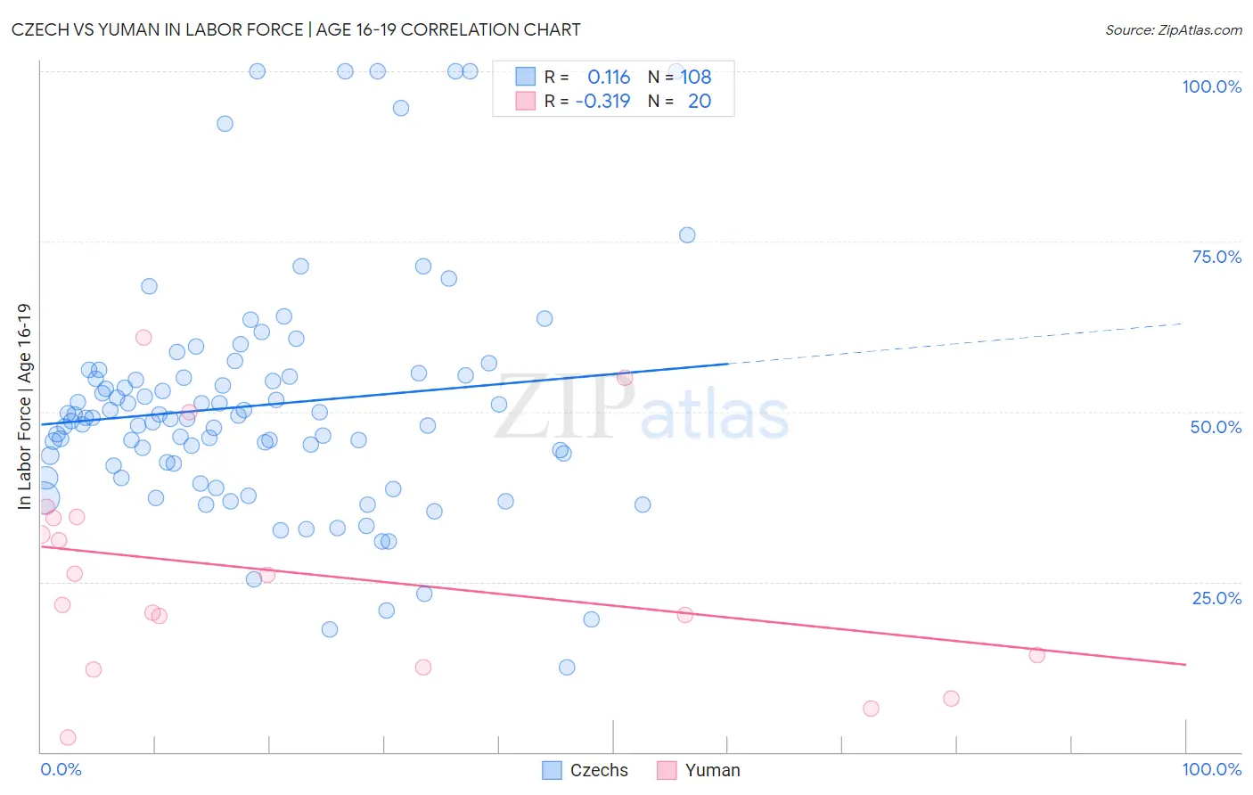 Czech vs Yuman In Labor Force | Age 16-19