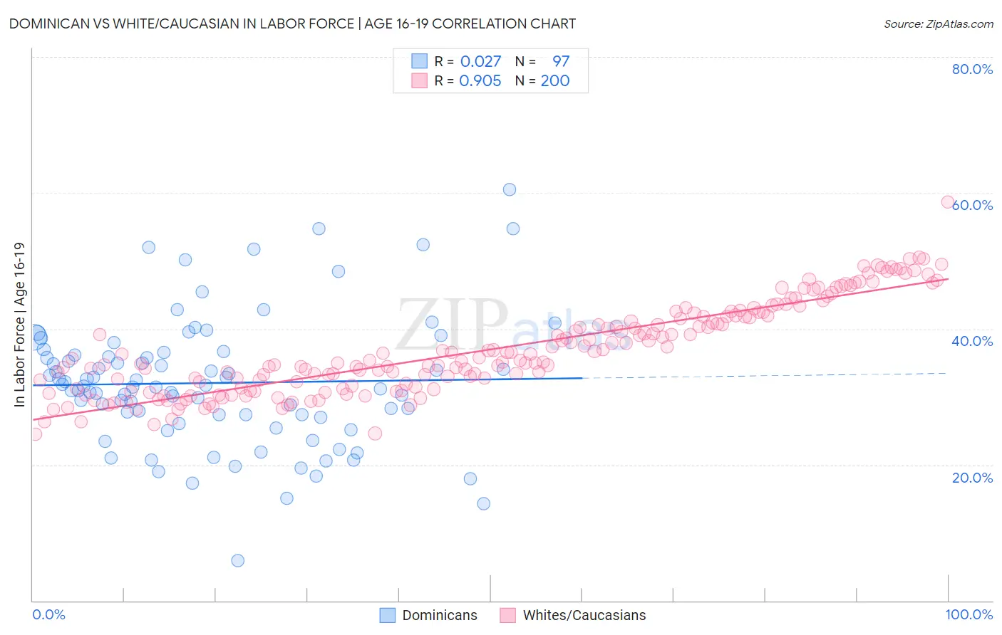 Dominican vs White/Caucasian In Labor Force | Age 16-19