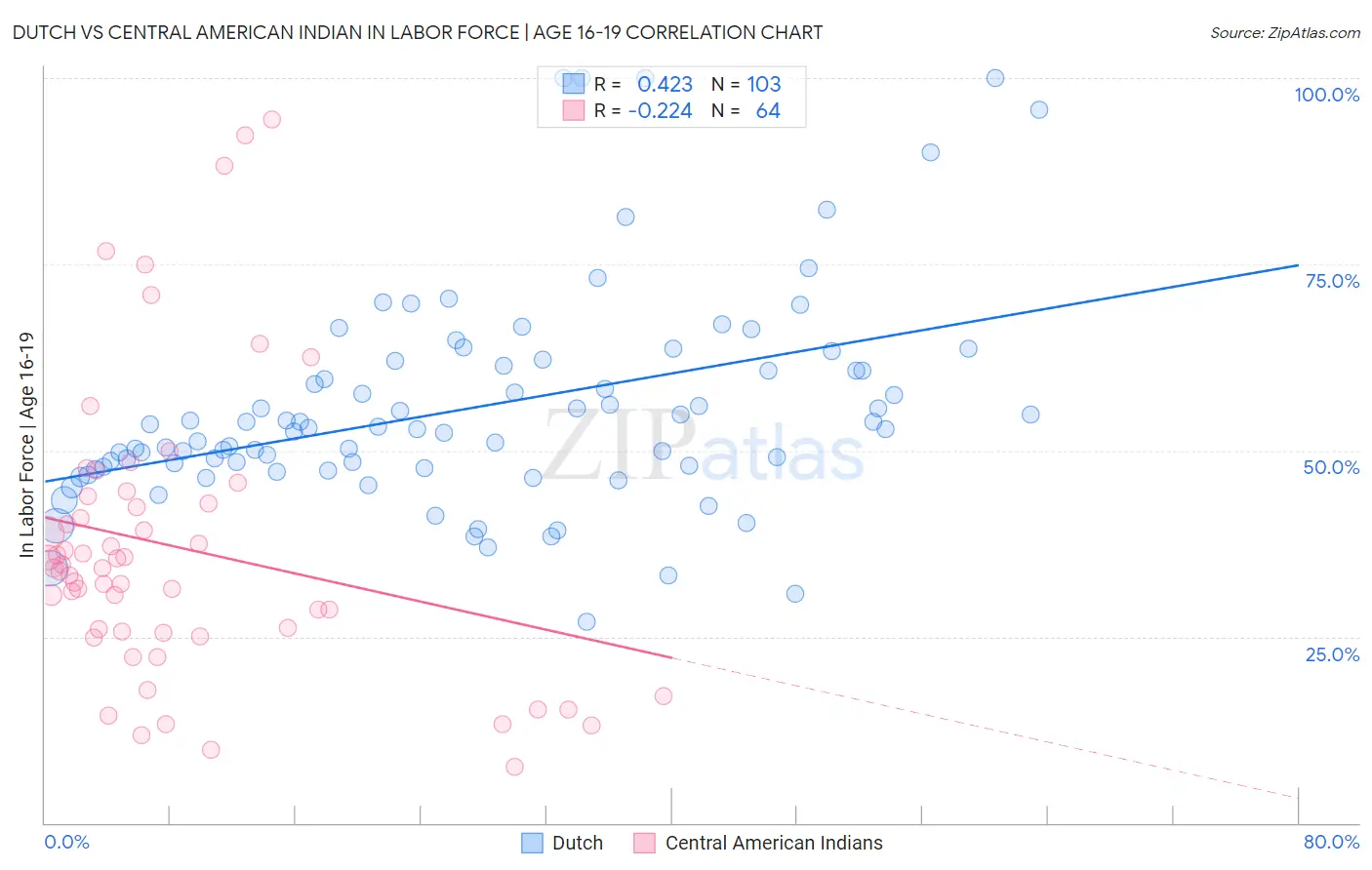 Dutch vs Central American Indian In Labor Force | Age 16-19