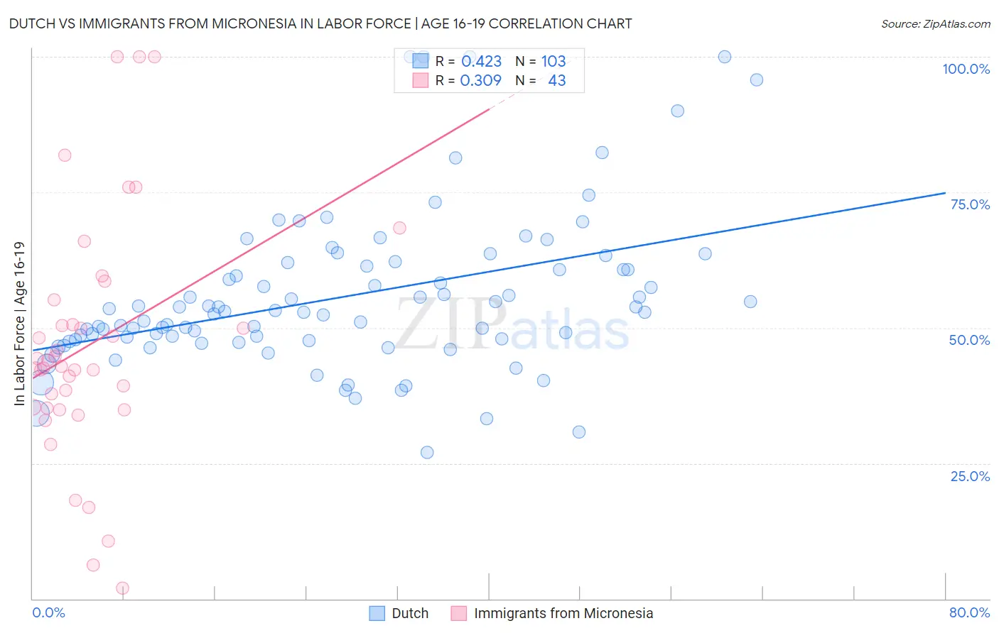 Dutch vs Immigrants from Micronesia In Labor Force | Age 16-19